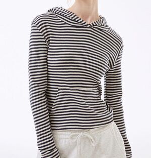 J.Crew Midnight Navy & White Striped Hooded Knit Top Women’s Medium 100% Cotton